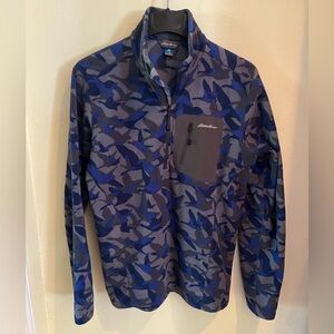 Eddie Bauer Men's Graphic Blue Camo Fleece Pullover Medium